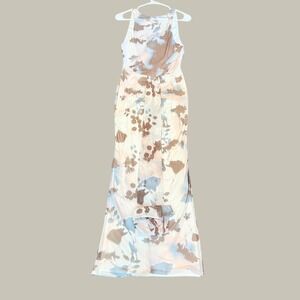 ASOS DESIGN Mesh Slash Neck Open Back Midi Dress Sash Floral US 6